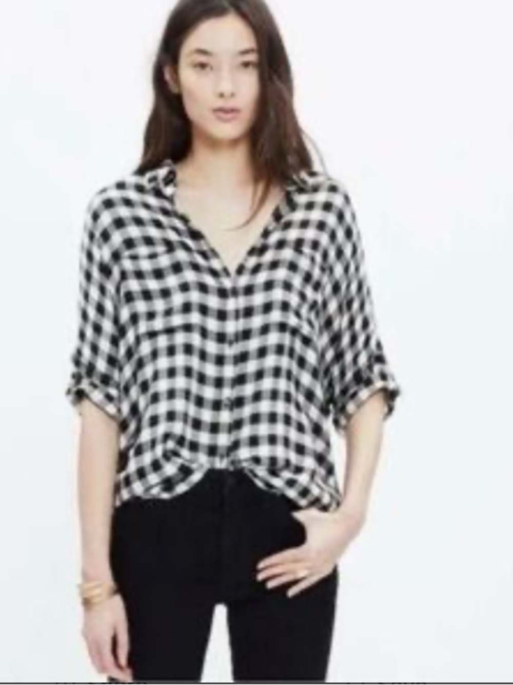 Madewell Black and White Gingham Button-Down Top